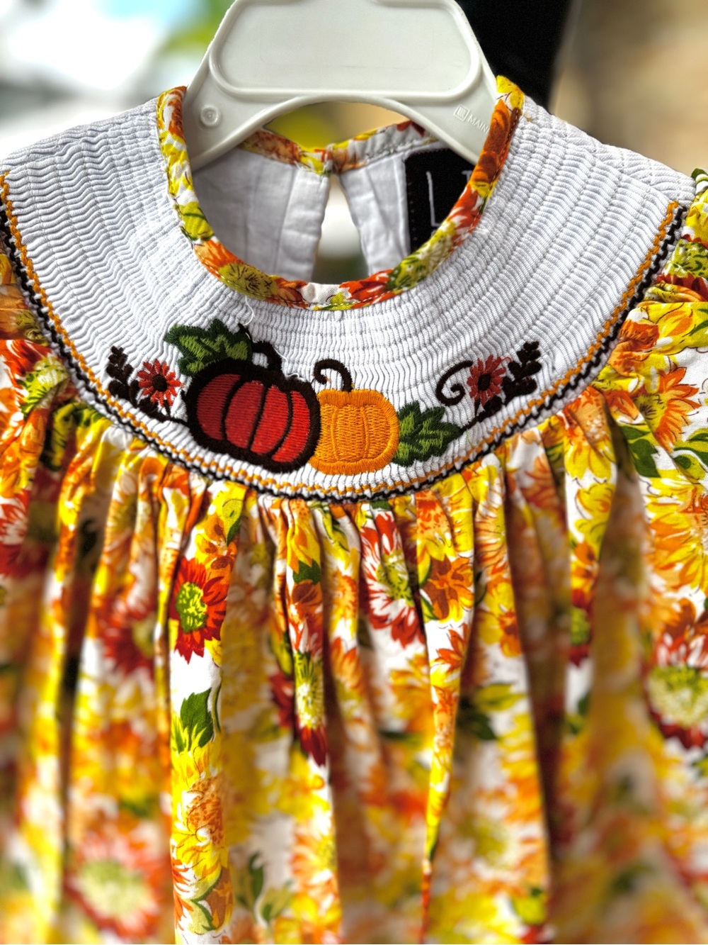 Girls Lil Cactus Fall Sunflower/Pumpkin Smocked Dress, 12-24M - Picture 10 of 10